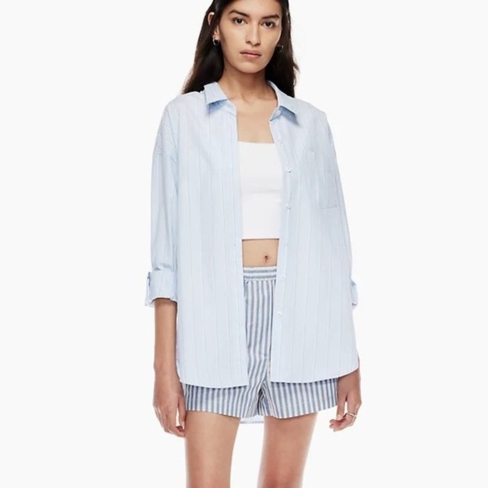 NWT WILFRED FREE Blue Striped Relaxed Button Up Shirt